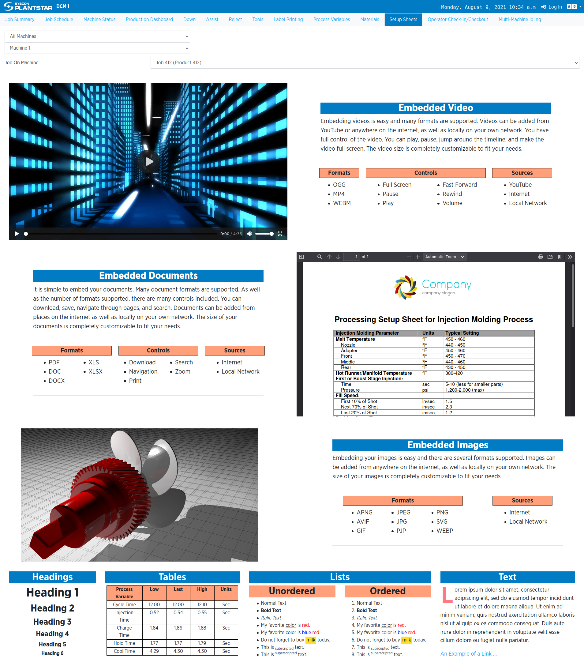 Setup Sheet Example