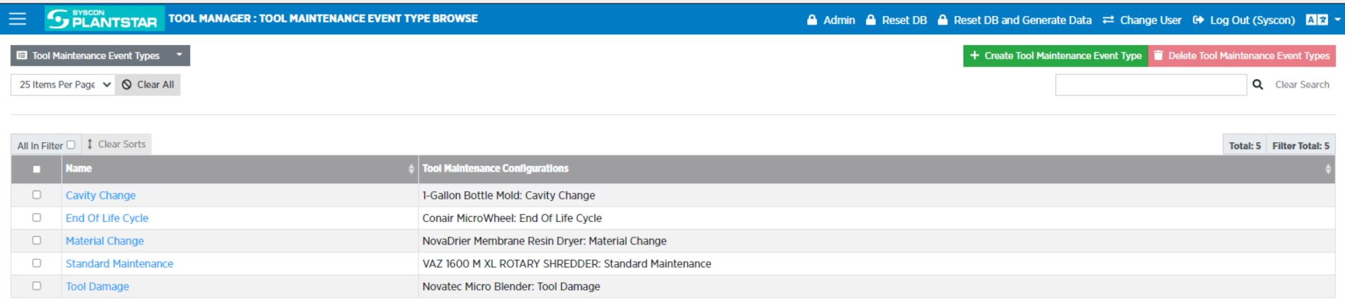 tool maintenance event types 4.0